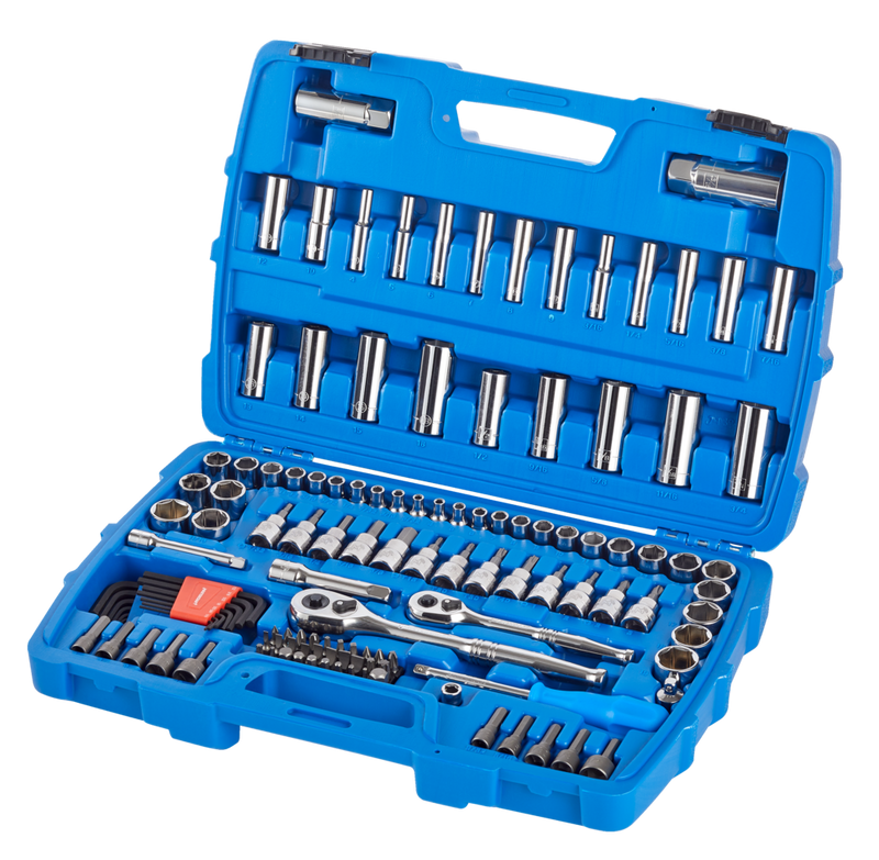 Socket Set, 128-pc, SAE / Metric, CRV, Nickel-Chrome Plating P6P9