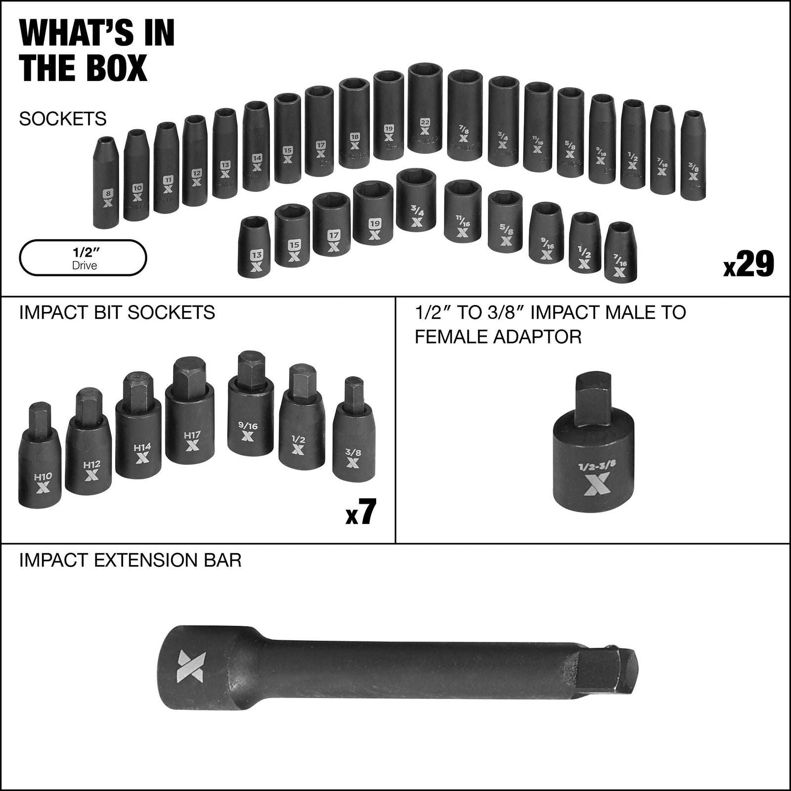 1/2-in Drive Professional Grade Impact Socket Set, 38-pc, CRMO J2C5 - product image 4