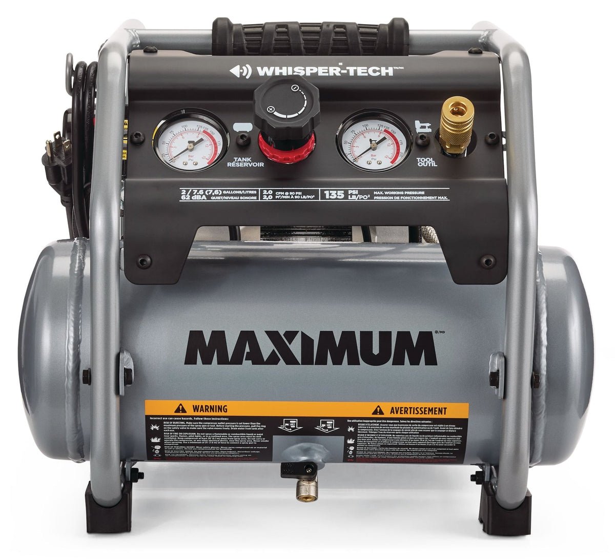 2-Gallon Quiet Air Compressor, 135 PSI, 1 HP R8D9 - product image 1