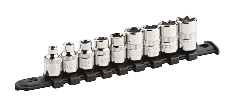 E-Torx Bit Socket Set, Chrome-Plated, 9-pc R7T0