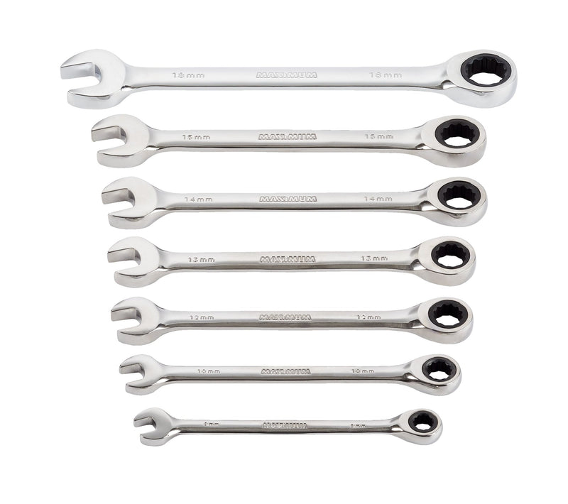 Ratcheting Wrench Set, Metric, Nickel-Chrome Plating, 7-pc F8U3