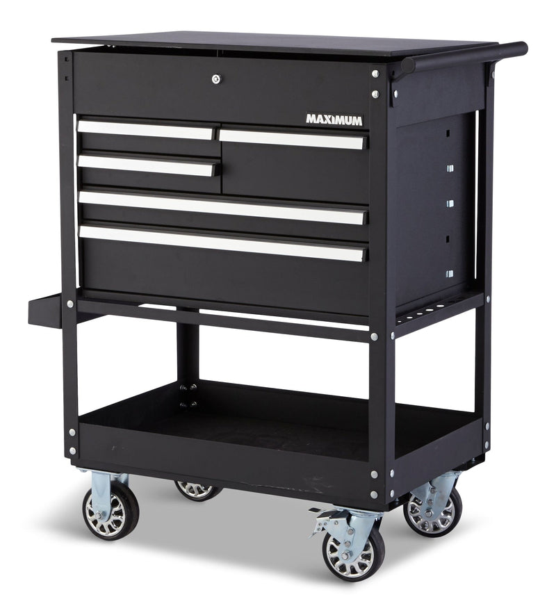 Rolling Mechanics Tool Cart with 5 Drawers, Black, 30-in O7T1