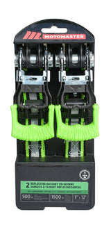 1,500-lb Reflective Ratchet Tie-Down Strap with Padded D-Handle, 1-in x 12-ft, 2-pk H1I1 - product image 1