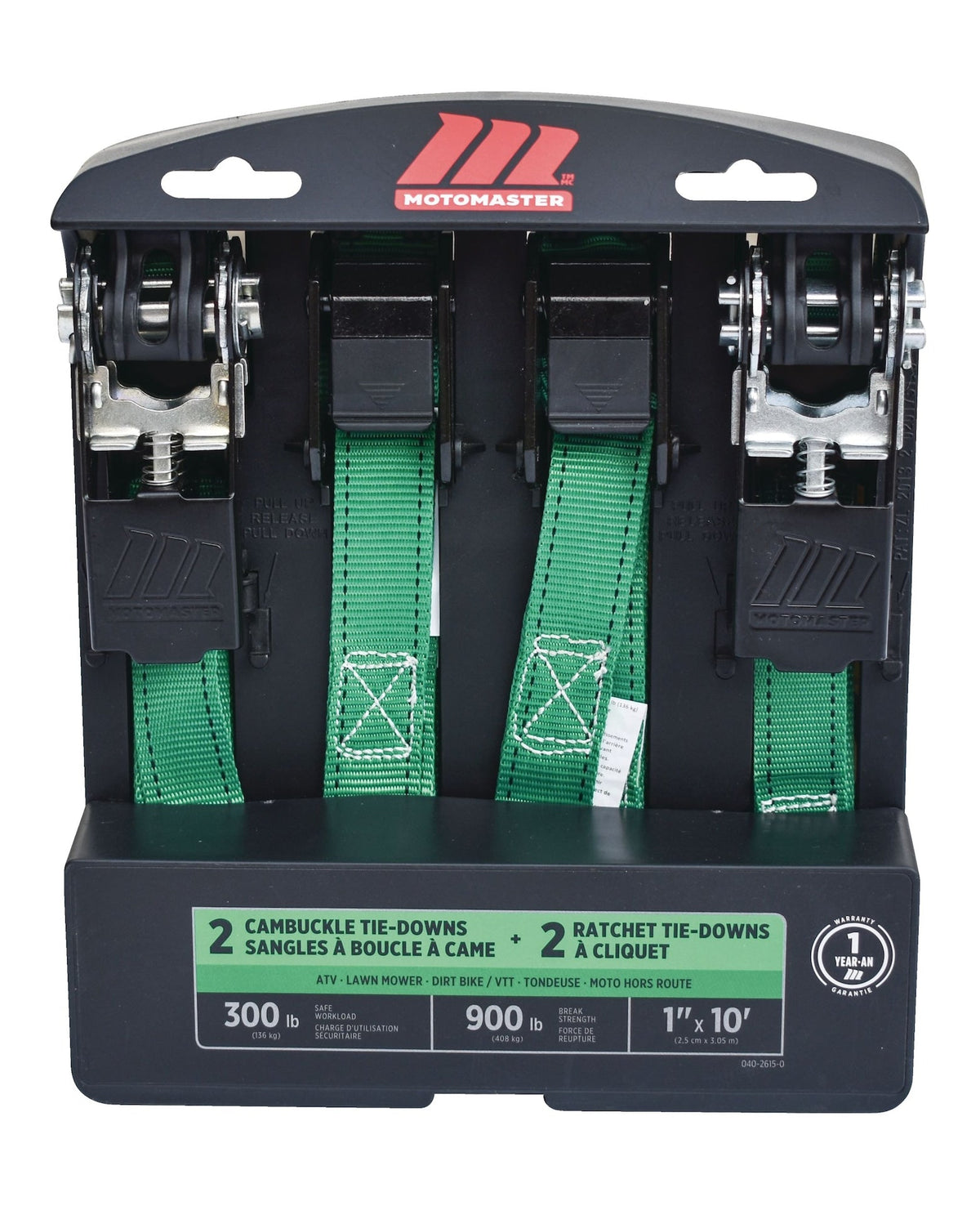 900-lb Ratchet/Cambuckle Tie-Down Straps, Non-Padded, 1-in x 10-ft, 4-pk S7M2 - product image 1