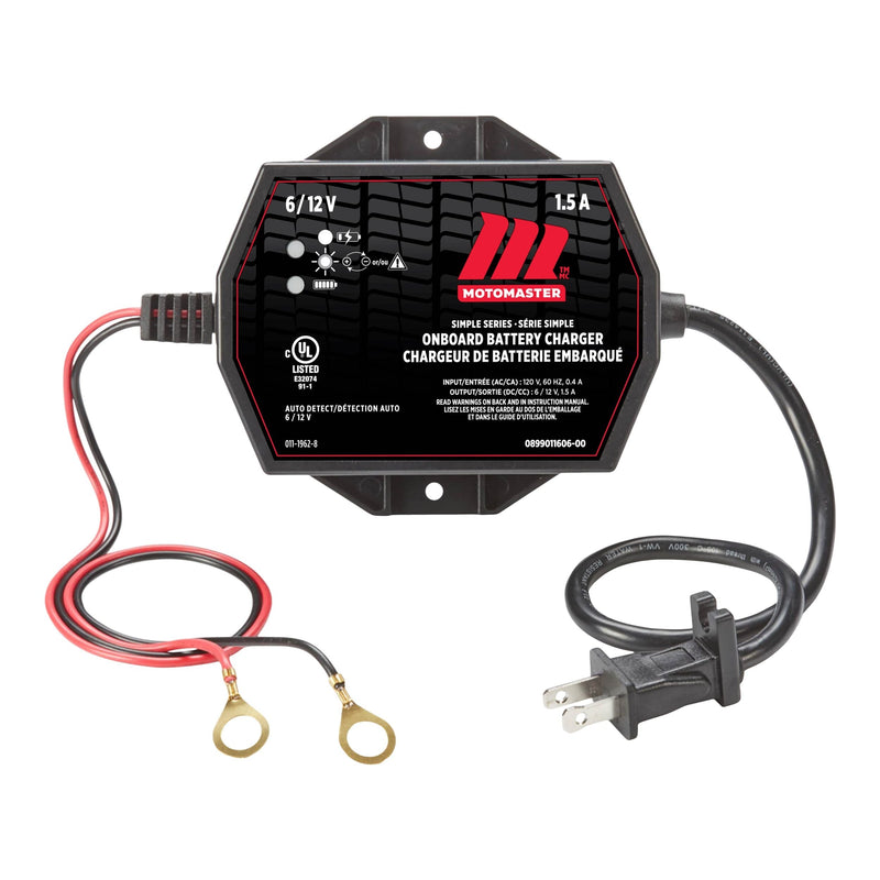 Simple Series Onboard Smart Battery Charger and Maintainer, Fully Automatic, 1.5-Amp, 6V/12V P3S3