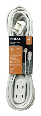15-ft 16/2 Indoor Extension Cord, 3 Outlets, Flat Plug, White L4D1 - product image 1