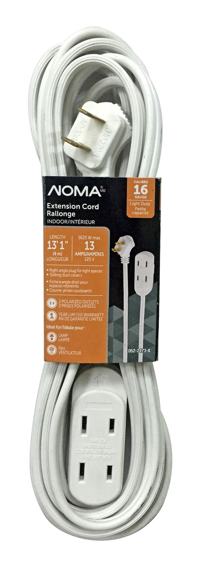 15-ft 16/2 Indoor Extension Cord, 3 Outlets, Flat Plug, White L4D1 - product image 1