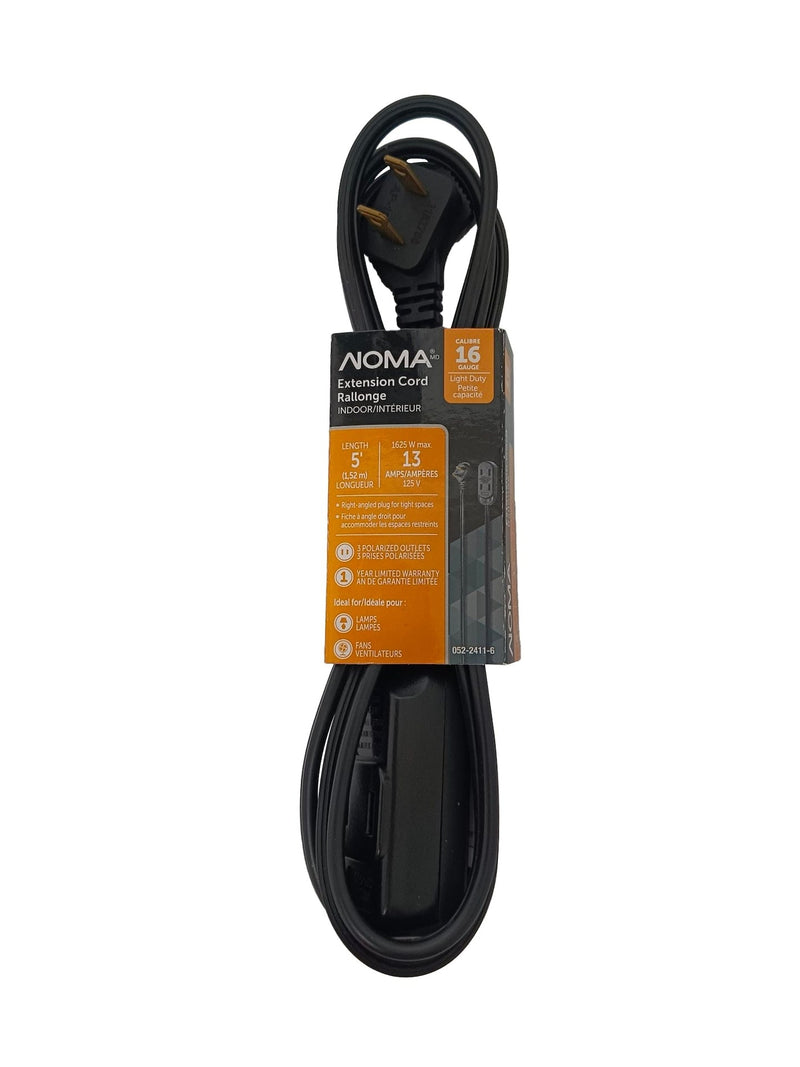 5' 16/2 Light Duty Extension Cord with 3 Outlets, Black C8O8