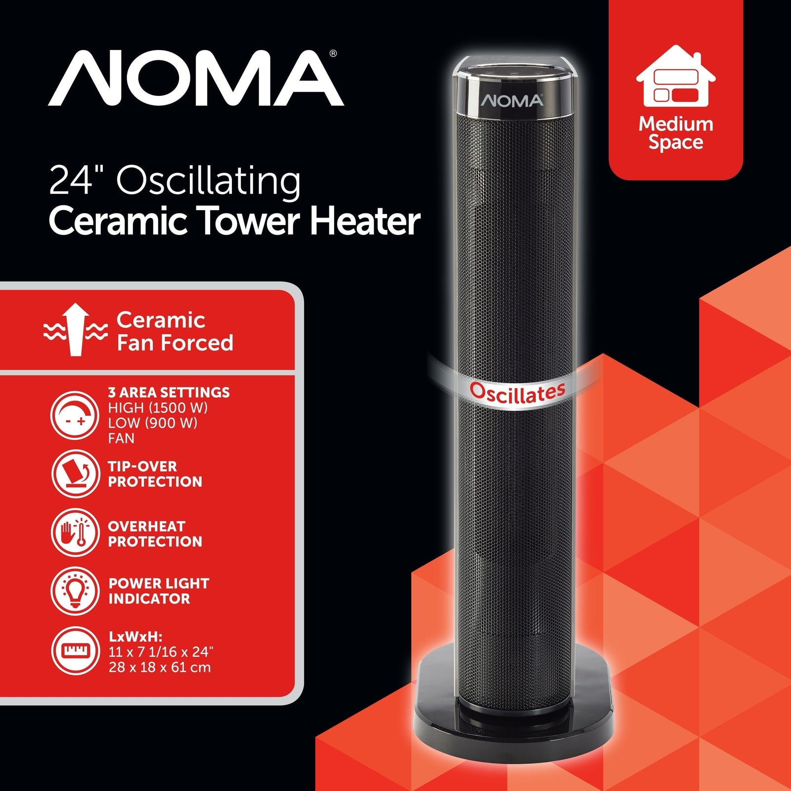 Digital Tower Ceramic Heater withRemote Control & Thermostat, 1500W, White, 24-in N1R1 - product image 4