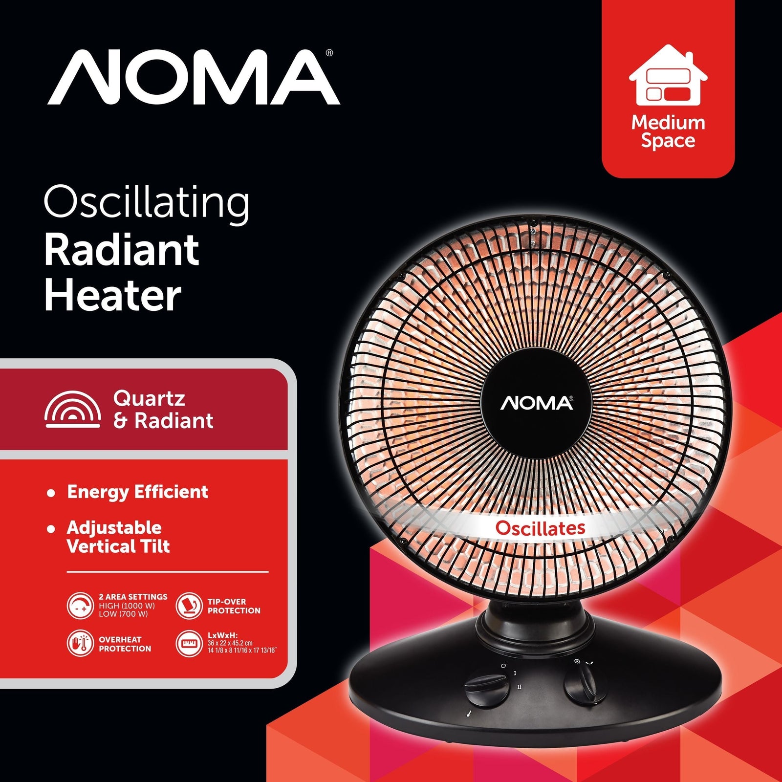 Oscillating Parabolic Dish Portable Radiant Electric Space Heater, 1000W, Black H1W1 - product image 4