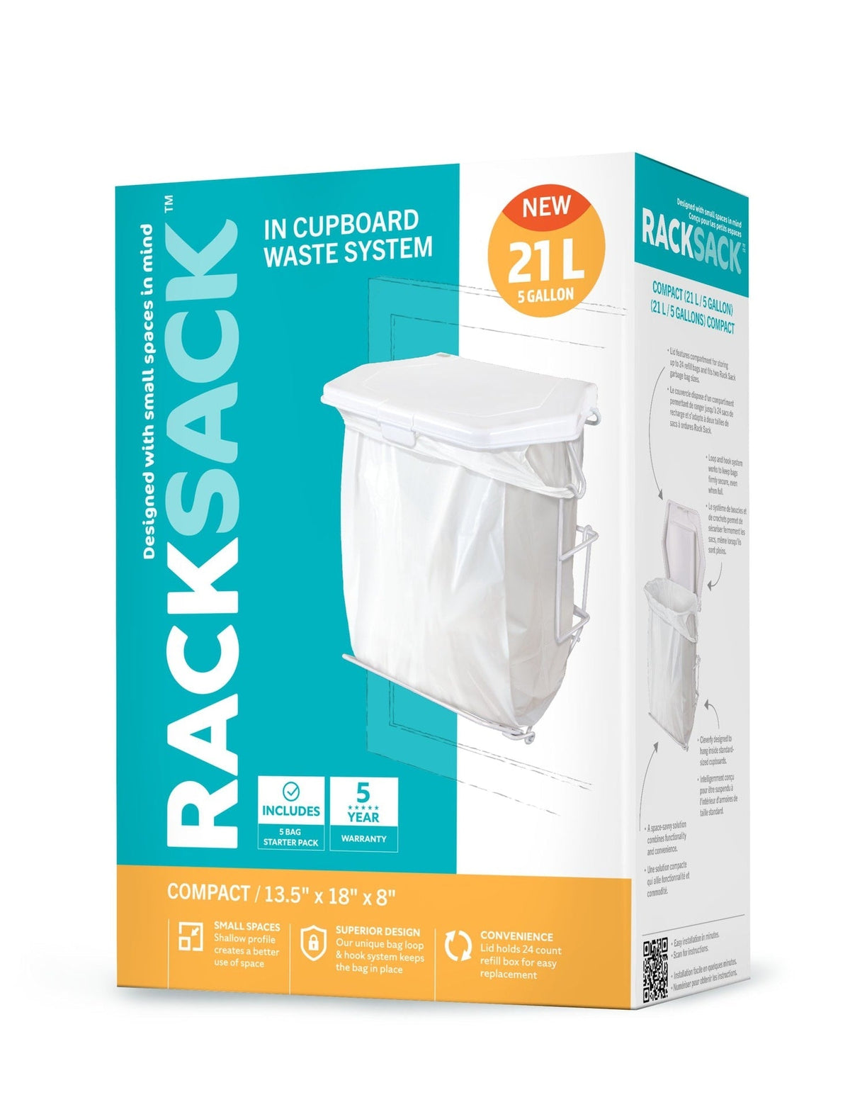Rack Sack Expandable Kitchen Garbage Bag Holder, Fits 15-L or 21-L bags, Includes 5 bags X6J4 - product image 1