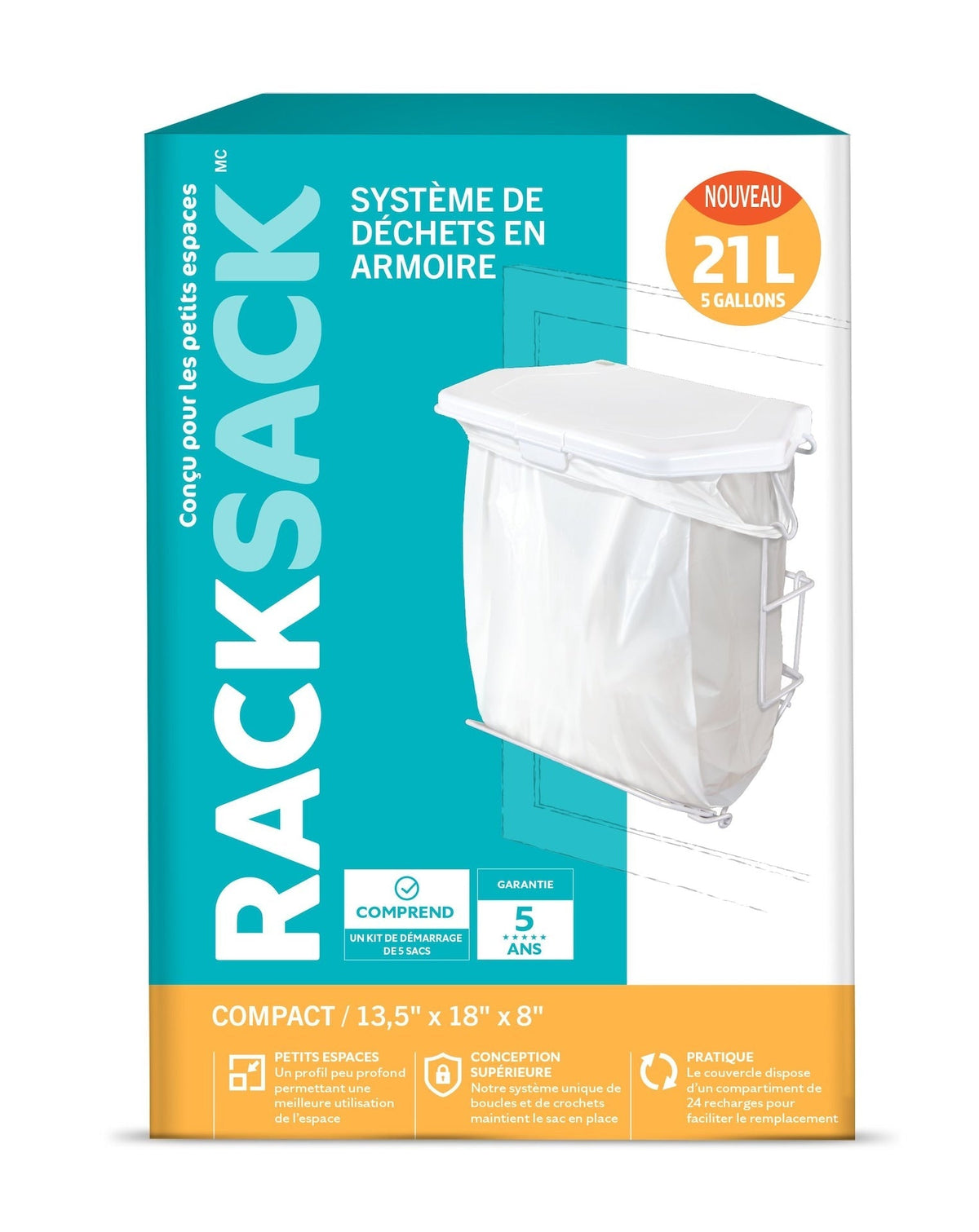 Rack Sack Expandable Kitchen Garbage Bag Holder, Fits 15-L or 21-L bags, Includes 5 bags X6J4 - product image 2