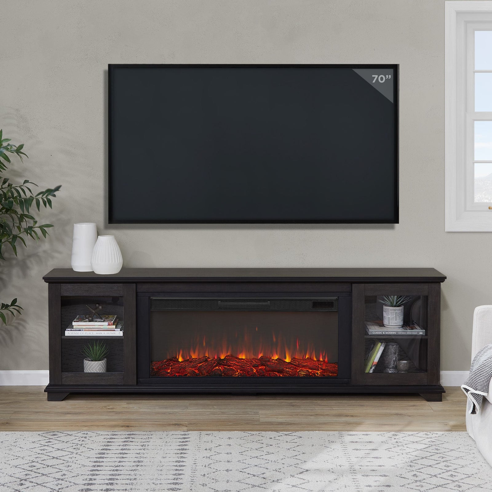 Flame Benjamin Landscape Electric Fireplace TV Stand, 81-in, 1500W, Includes Remote Control, Weathered Wood I7K3 - product image 5