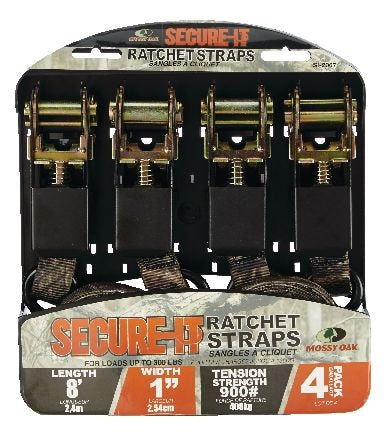 Ratchet Tie-Down Straps, 1-in x 8-ft (2.54 cm x 2.4 m), 4-pk X3N9