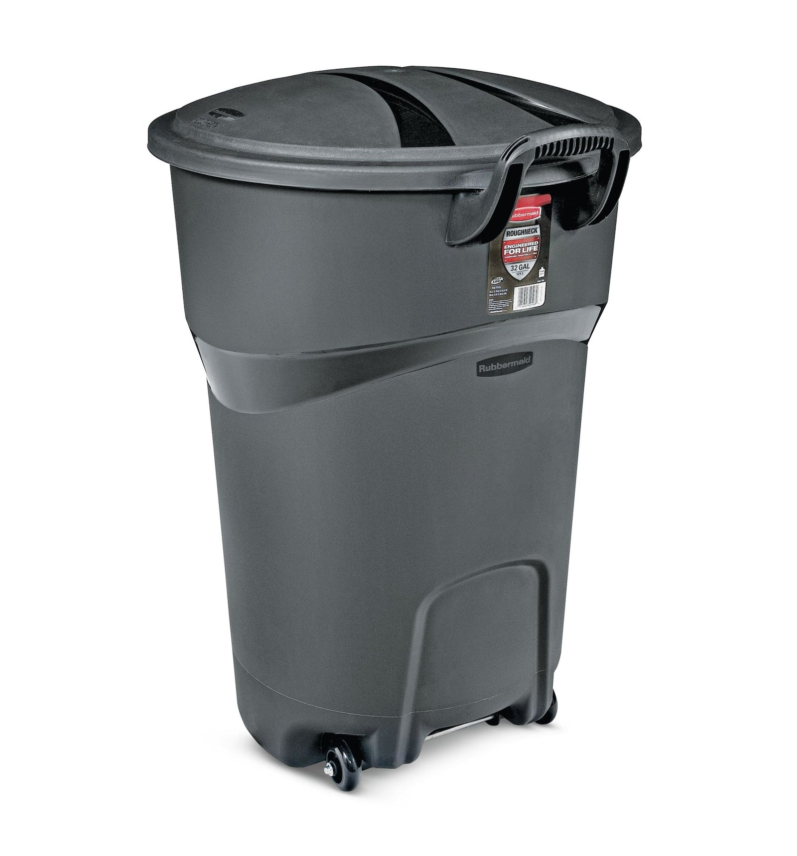 Plastic Circular Wheeled Garbage Can with Handle, Black, 121-L J1W5 - product image 1