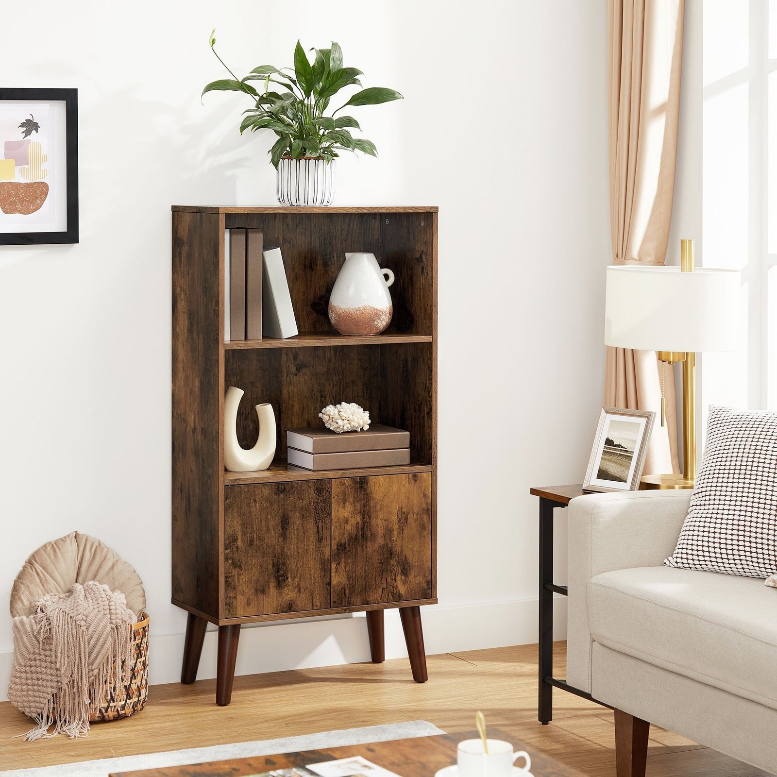Home 3-Tier Rustic Brown Retro Cabinet with Steel Frame R8O9 - product image 4