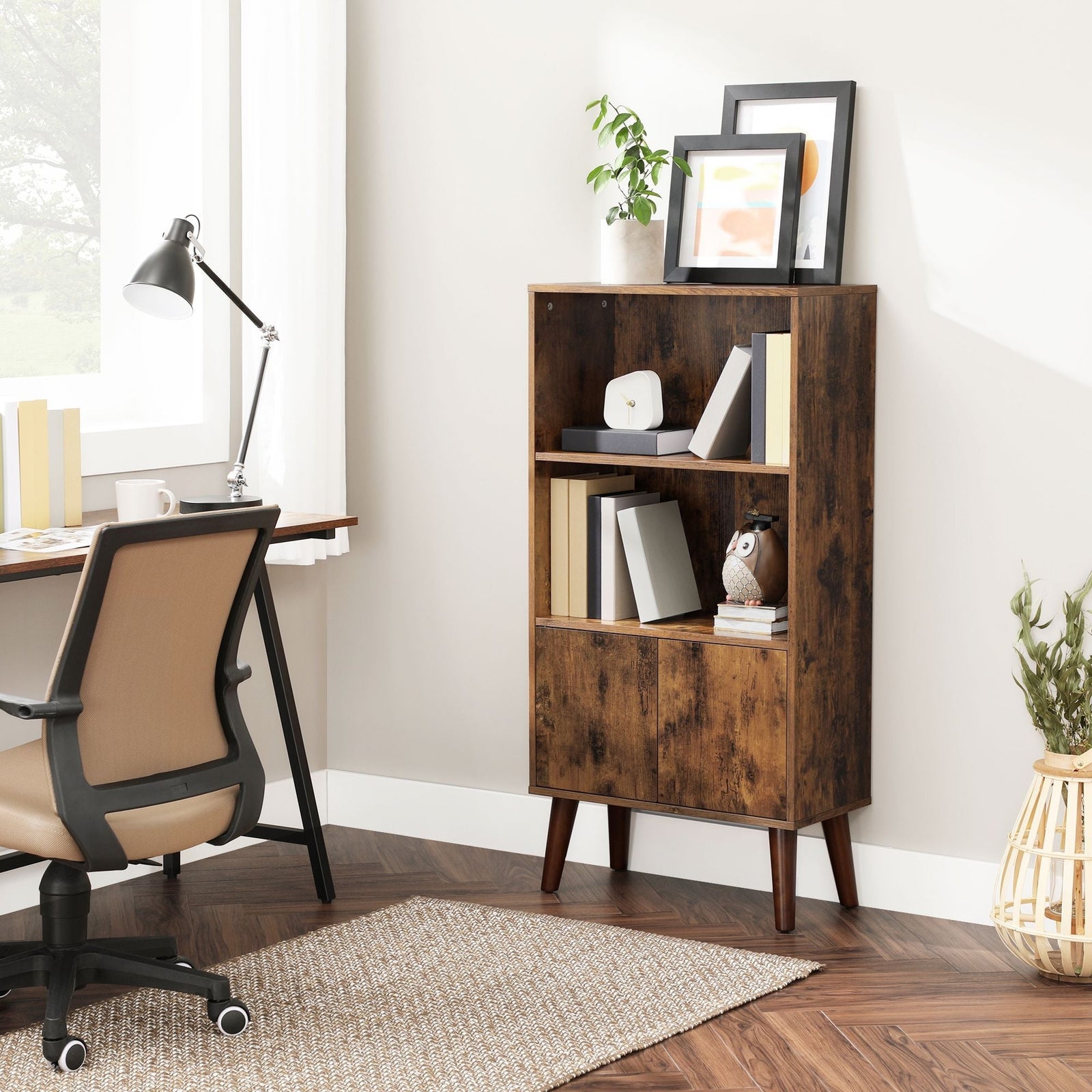 Home 3-Tier Rustic Brown Retro Cabinet with Steel Frame R8O9 - product image 6