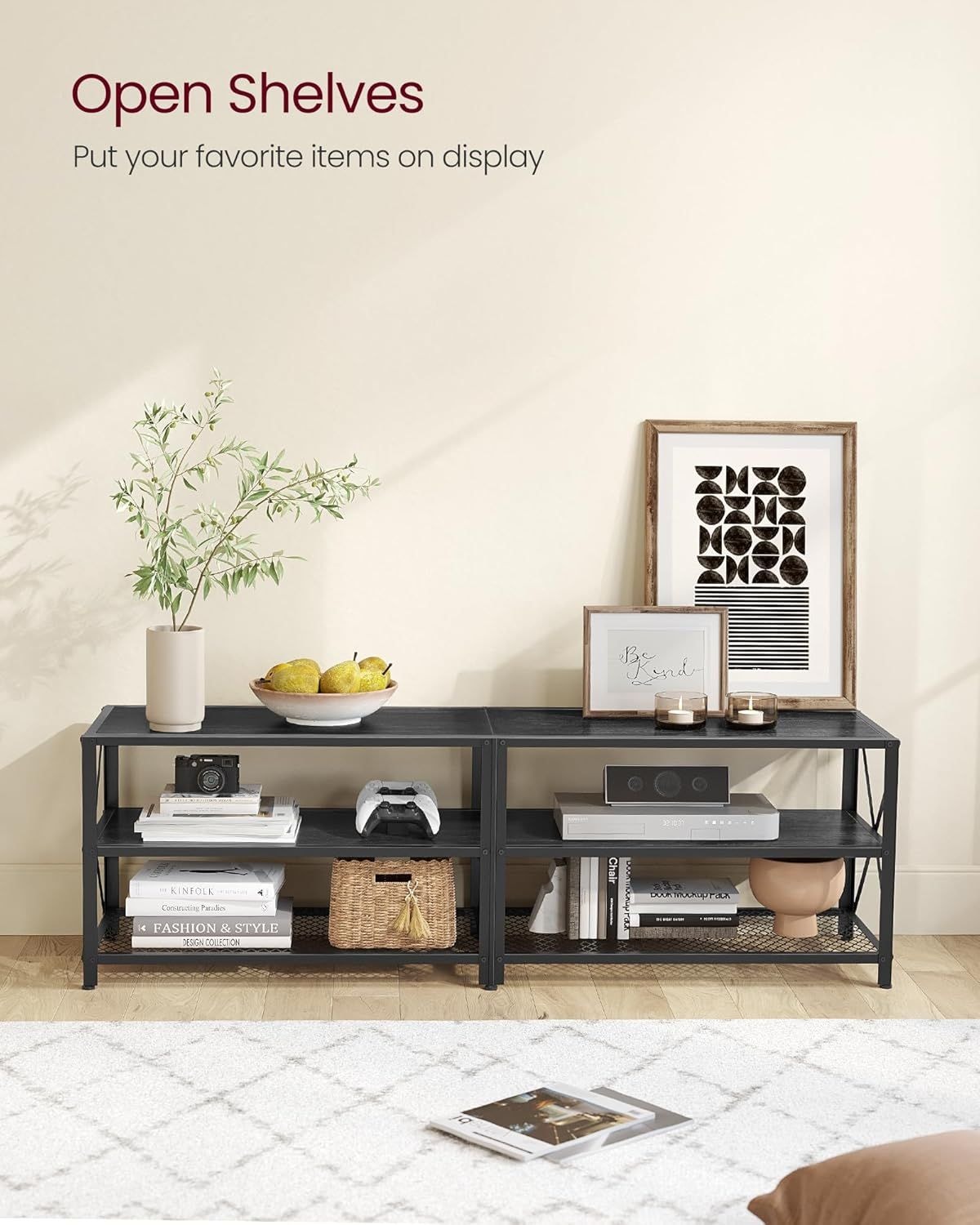 Home 70-in 3-Tier Industrial Black TV Stand B5I4 - product image 8