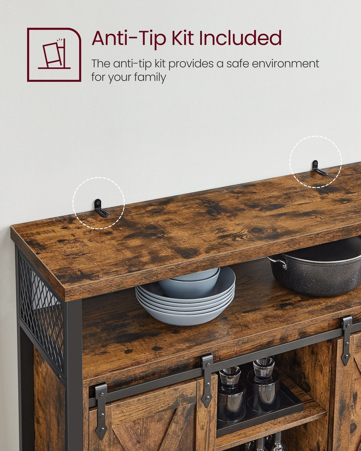 Home Brown Buff Sideboard Storage with Sliding Doors Q7T9 - product image 3