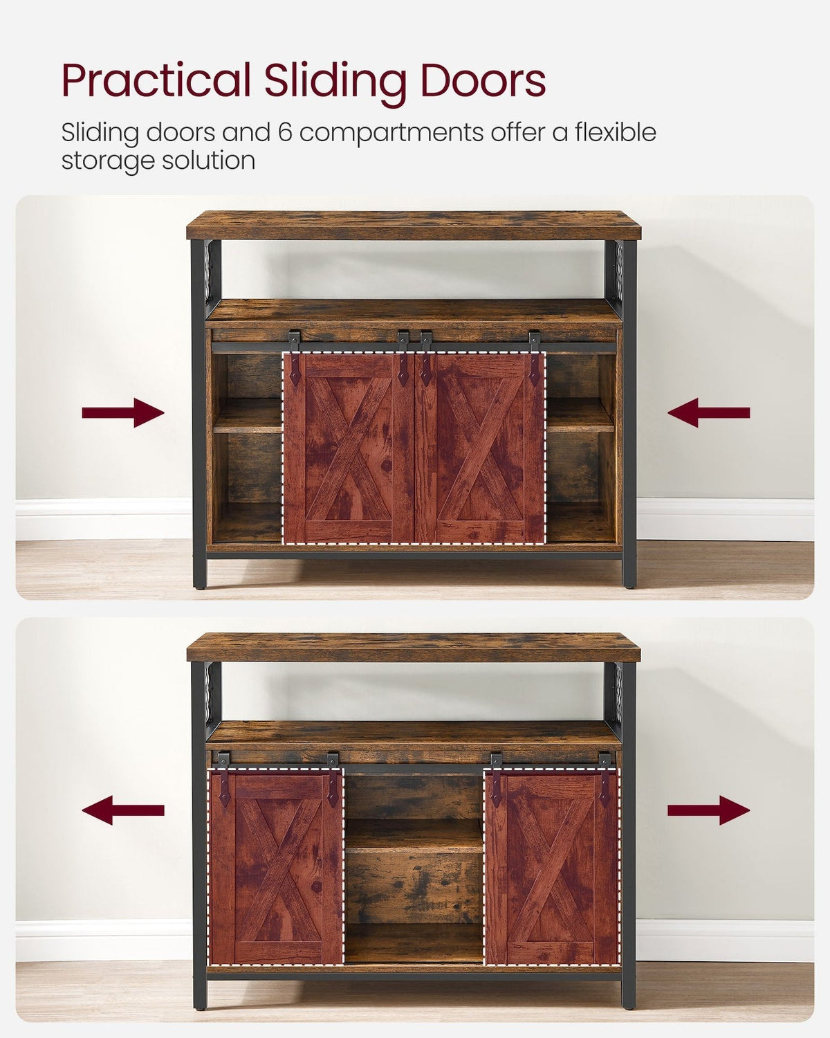 Home Brown Buff Sideboard Storage with Sliding Doors Q7T9 - product image 8