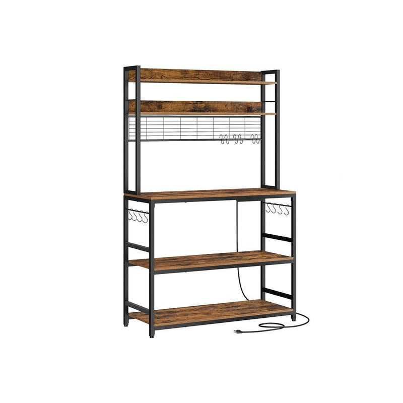 Home Rustic Brown Baker's Rack with 4 AC Outlets R2T6