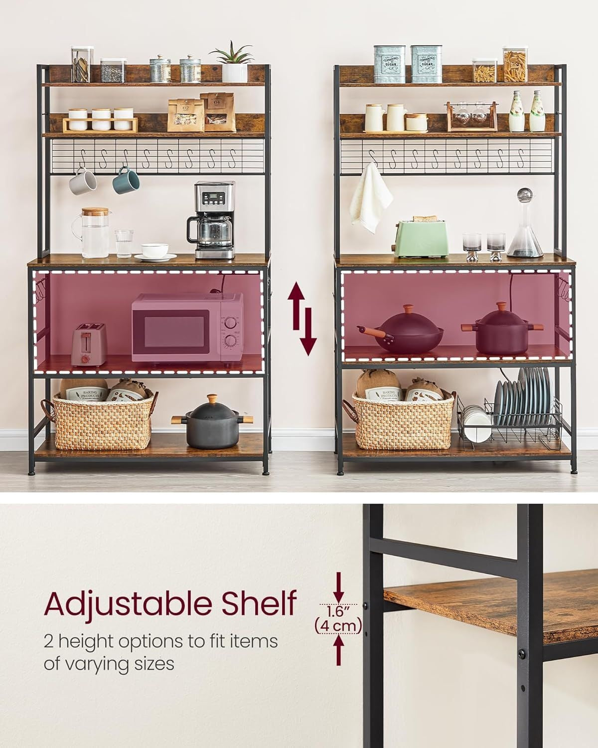 Home Rustic Brown Baker's Rack with 4 AC Outlets R2T6 - product image 4