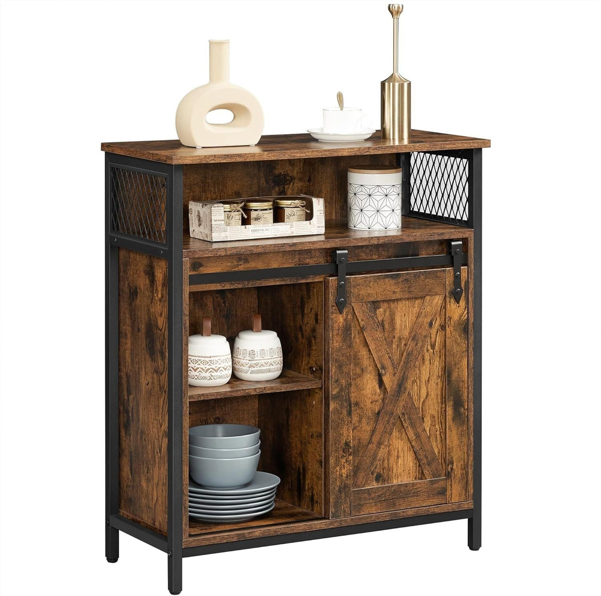 Home Rustic Brown Cabinet with Sliding Door V1K6 - product image 1