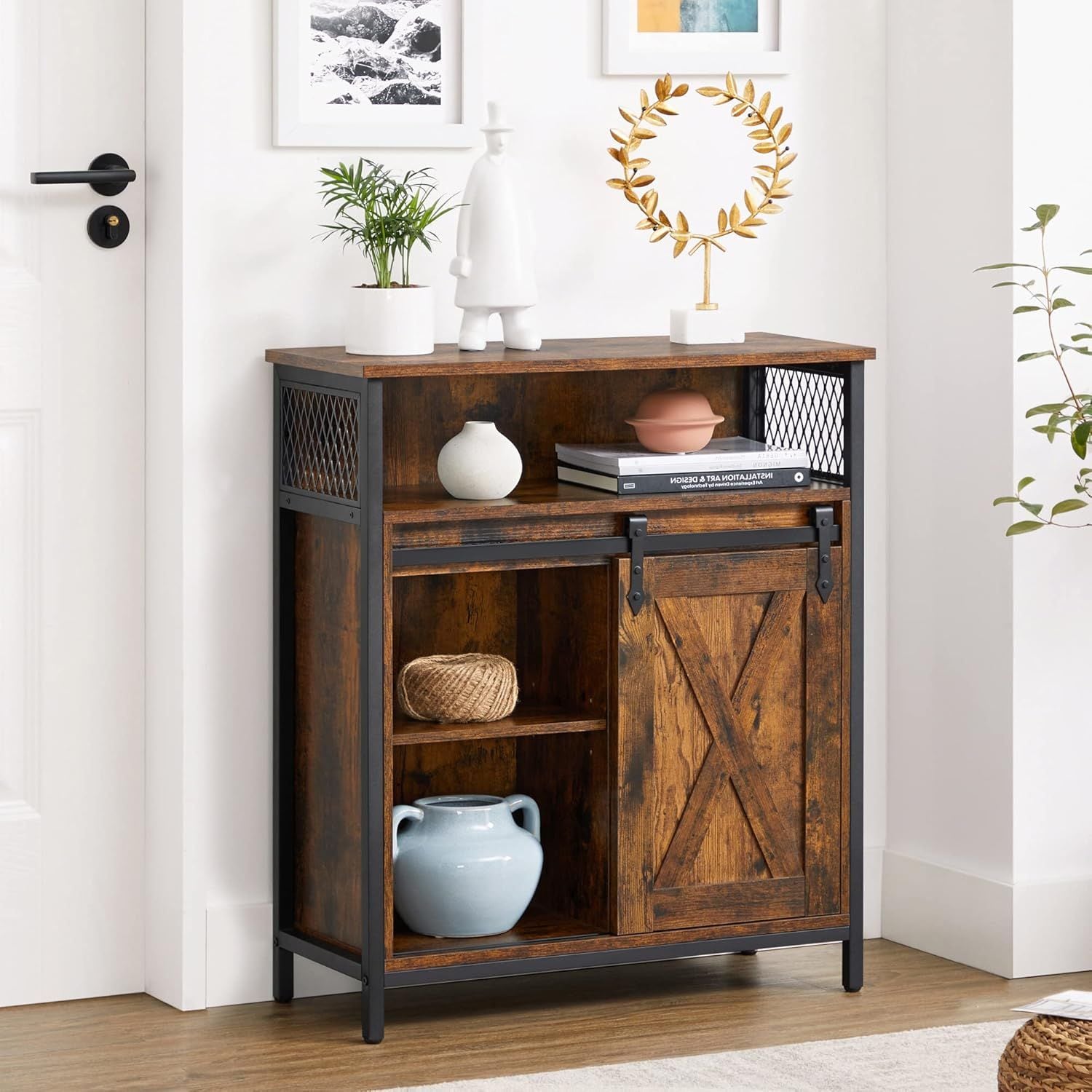Home Rustic Brown Cabinet with Sliding Door V1K6 - product image 6
