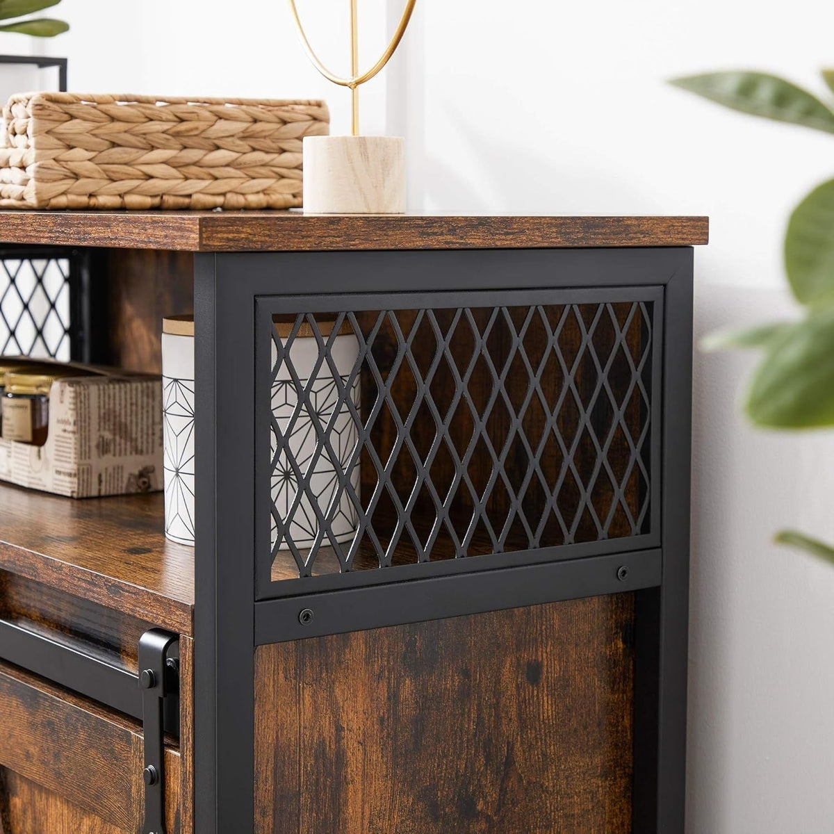 Home Rustic Brown Cabinet with Sliding Door V1K6 - product image 8
