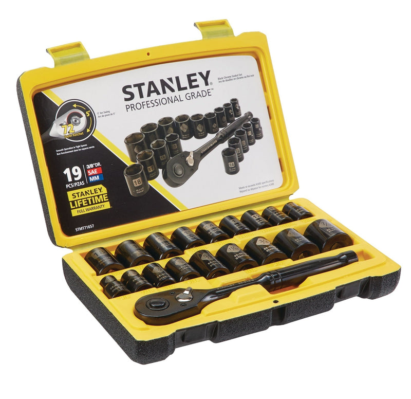Professional Grade Black Chrome Socket Set, 19-pc, SAE/Metric P5B3