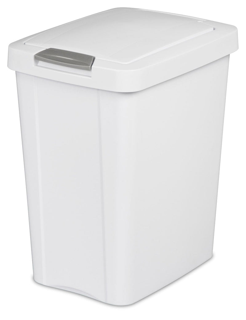Plastic Rectangular Springloaded Touch Top Garbage Can, White, 28-L E4Z5