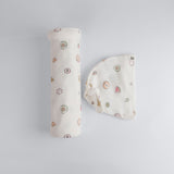 The Elk Baby Fruit Print Premium Organic Cotton Blanket and Beanie Set E8K2 - product image 1