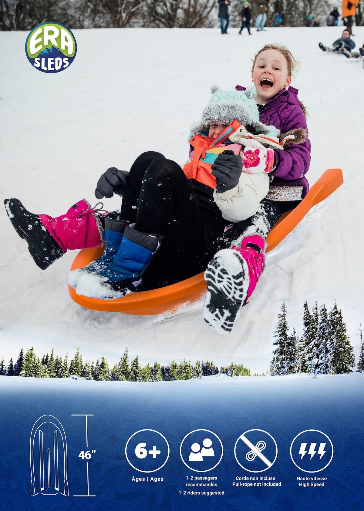 Kids' 2-Person Lightweight Plastic Winter Snow Sled Toboggan Y5Y9 - product image 3