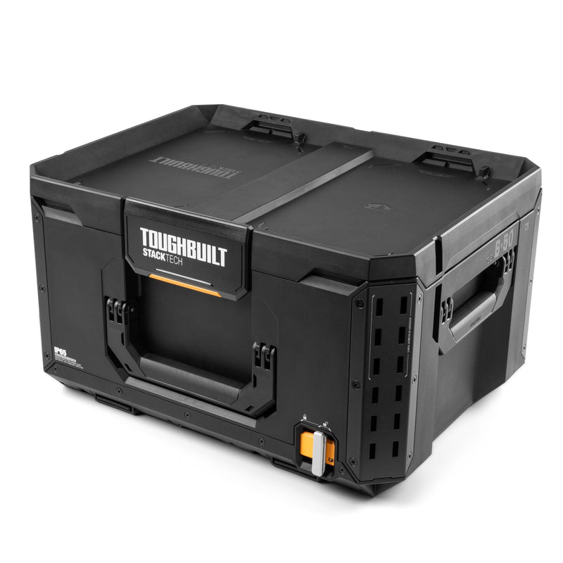 StackTech Middle Portable Modular Plastic/Metal Tool Box with Inner Tray, IP65-Rated, Black E9U5