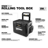 StackTech Portable Modular Plastic/Metal Rolling Tool Box with Handle and Inner Tray, IP65-Rated, Black N0C9 - product image 3