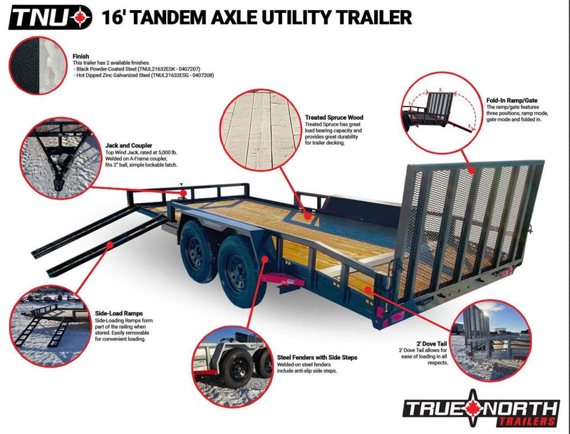 83-in x 16-ft Tandem Axle Utility Trailer, Black Q7J9