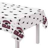 "Congrats Grad" Rectangle Plastic Reusable Table Cover, Maroon, 54x84-in, for Graduation U3S2 - product image 1