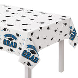 "Congrats Grad" Rectangle Plastic Reusable Table Cover, Navy, 54x84-in, for Graduation Z2N7 - product image 1