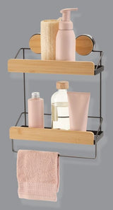 Type A Wall Mounted 2-Tier Shower Rack, Black/Bamboo N8E8 - product image 1