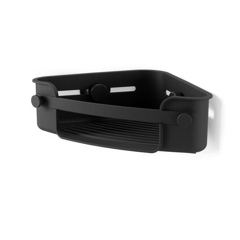 Flex Gel-Lock Corner Shower Caddy Organizer Bin with Hooks, Black D7D8