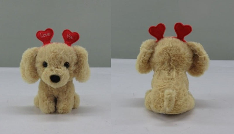 Valentine's Day Plush Dog with Heart Headband Gift for Valentine's/Anniversary Day, 6.5-in X2W0