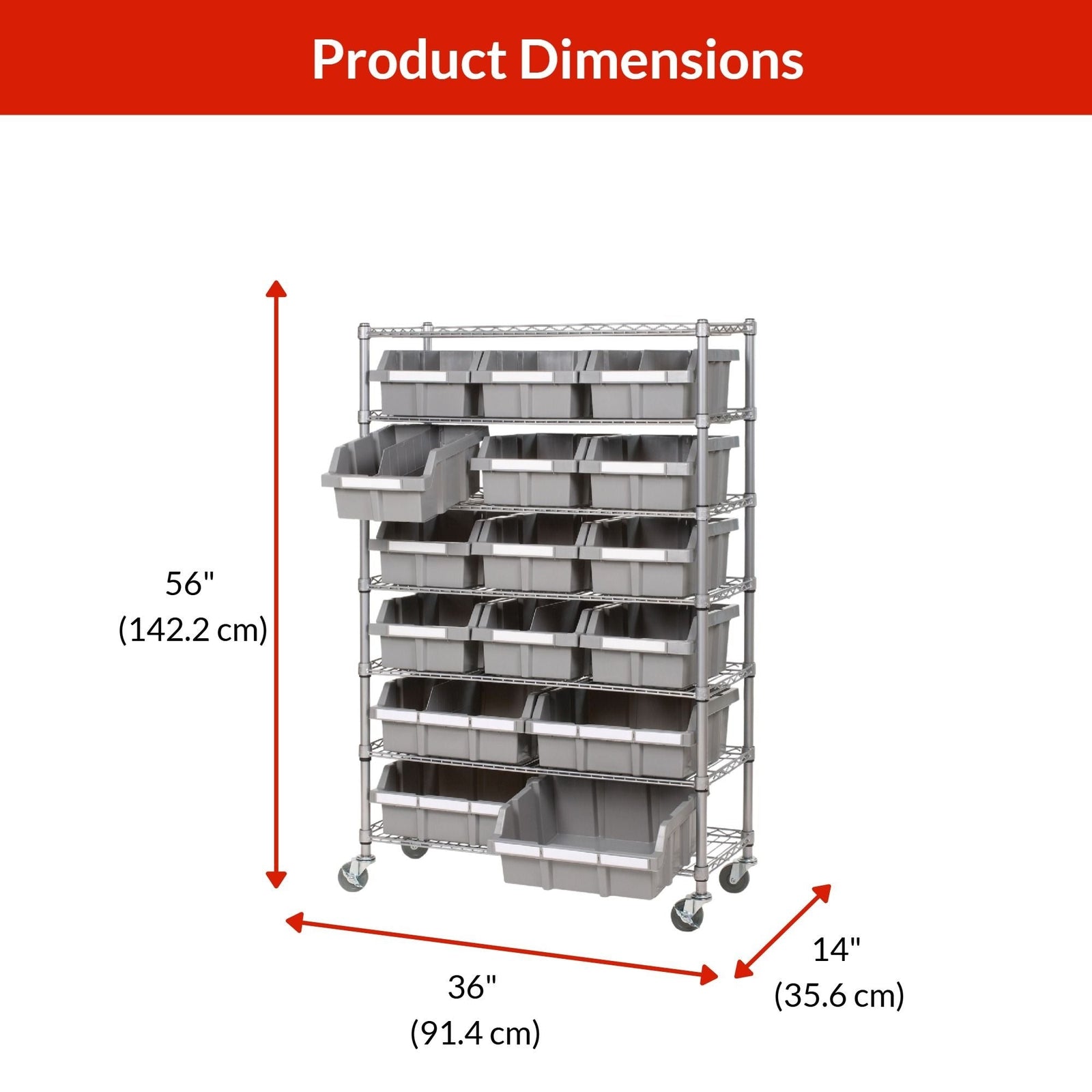 Classics 7-Tier NSF 16-Bin Rack Shelving, 36-in x 14-in x 56-in B0U5 - product image 8
