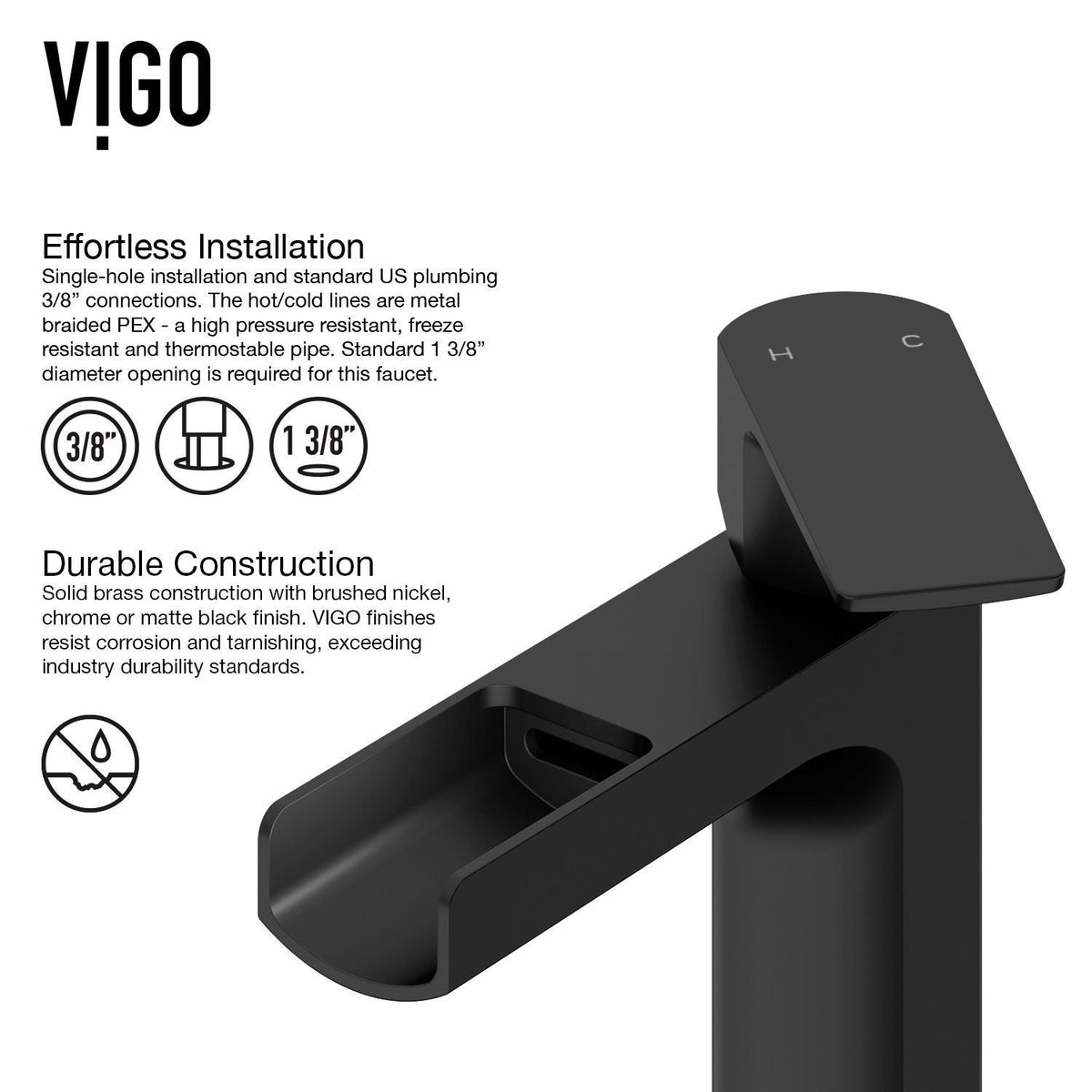 Amada Single Handle Vessel Sink Bathroom Faucet, Matte Black Q2X7 - product image 3