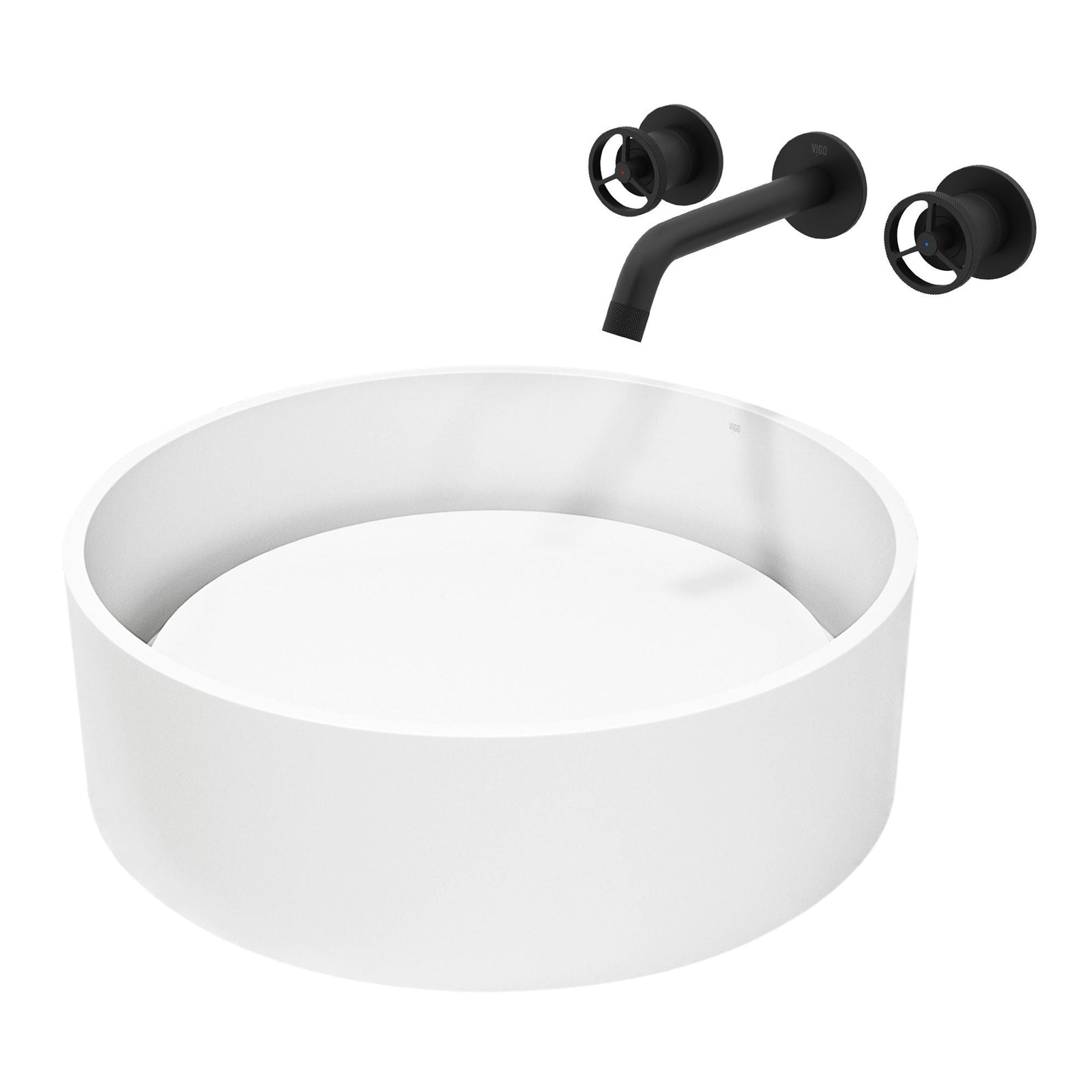 Anvil MatteStone Round White Composite Bathroom Sink/Basin Set with Cass Wall Mount Faucet and Pop-Up Drain Y8D8 - product image 1