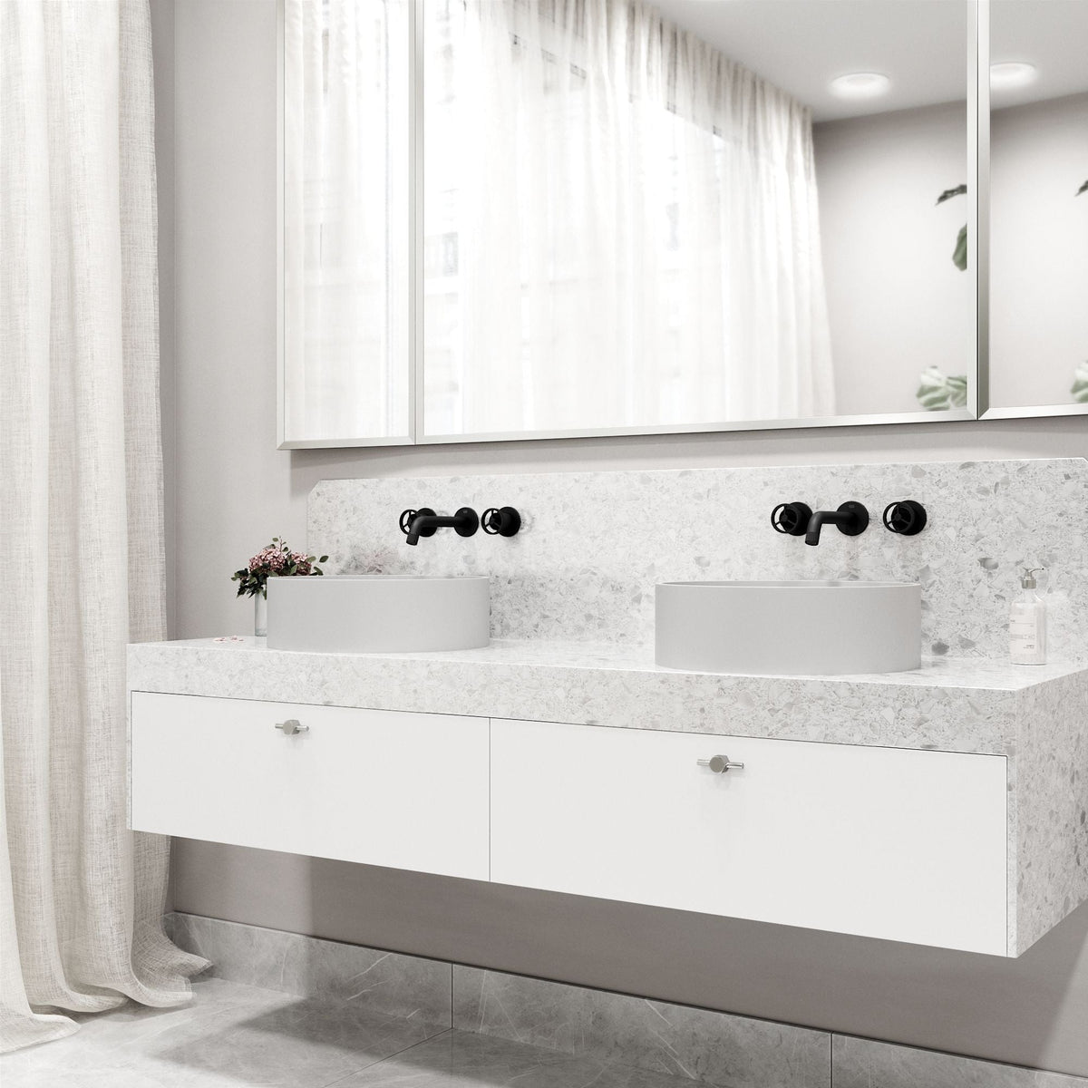 Anvil MatteStone Round White Composite Bathroom Sink/Basin Set with Cass Wall Mount Faucet and Pop-Up Drain Y8D8 - product image 8