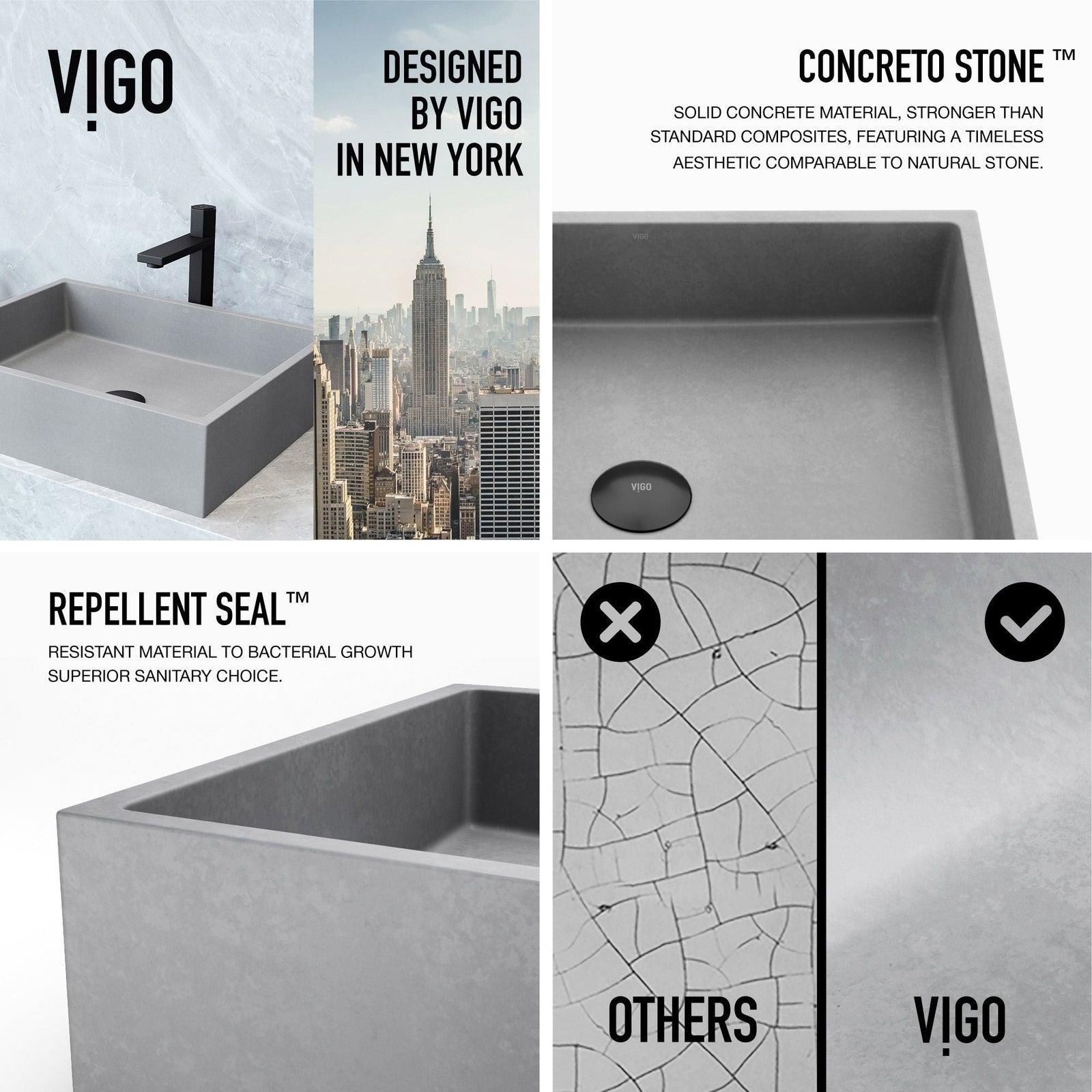 Coca Gothic ConcretoStone 19x15-in Deep Grey Bathroom Sink/Basin with Rectangular Vessel A0K9 - product image 3