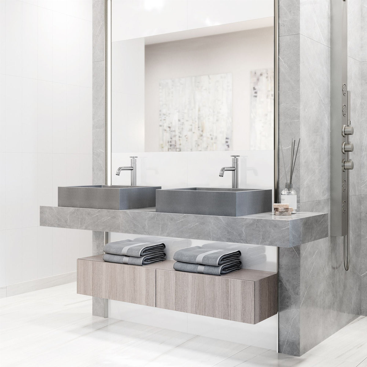 Coca Gothic ConcretoStone 19x15-in Deep Grey Bathroom Sink/Basin with Rectangular Vessel A0K9 - product image 4