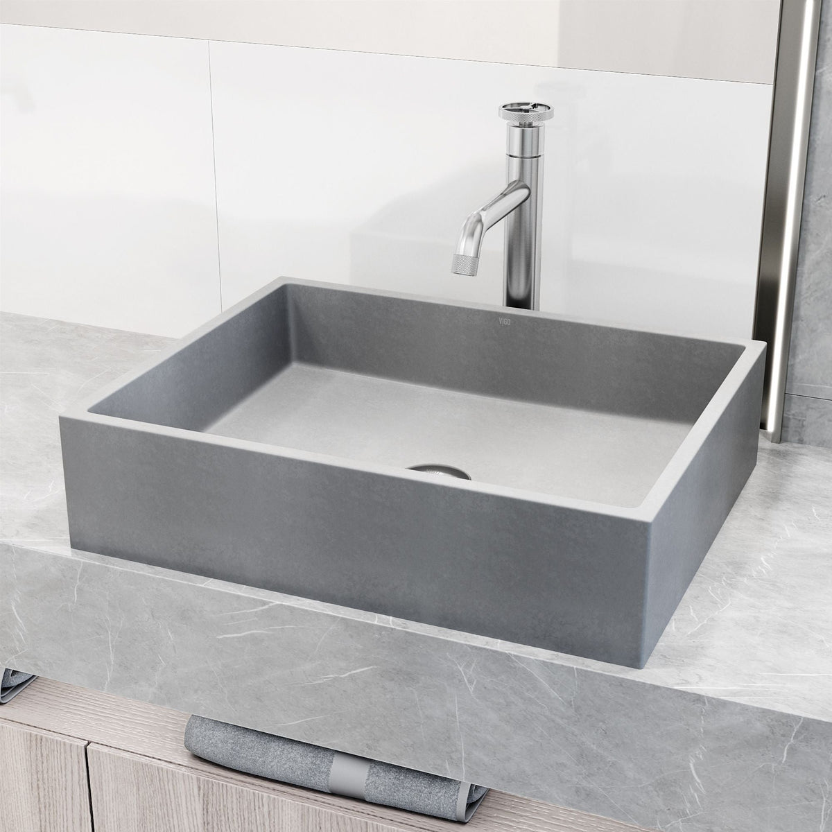 Coca Gothic ConcretoStone 19x15-in Deep Grey Bathroom Sink/Basin with Rectangular Vessel A0K9 - product image 5