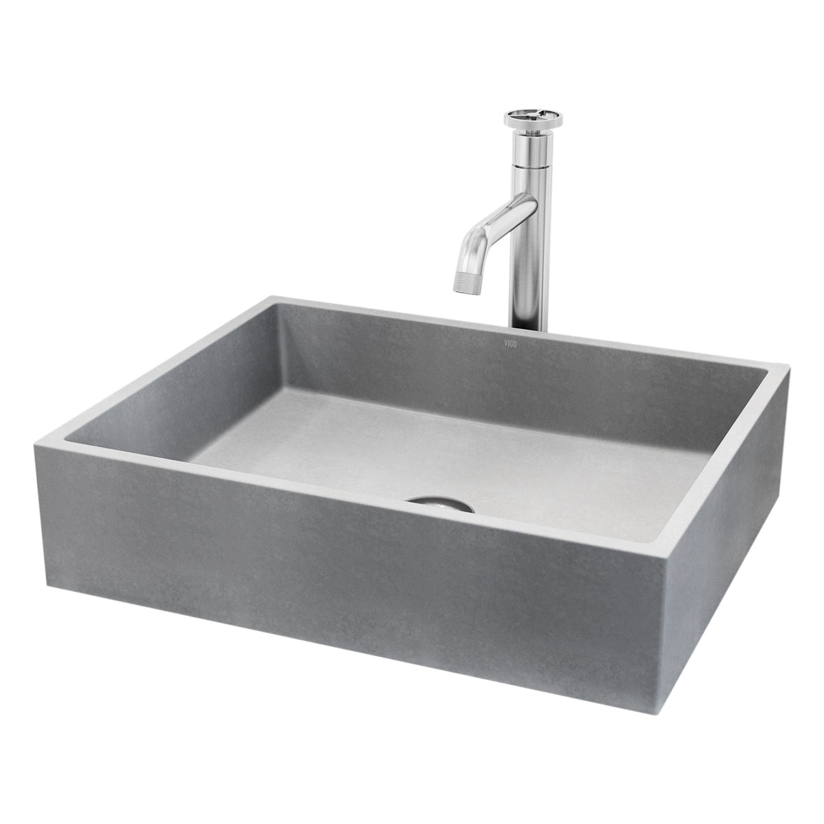 Coca Gothic ConcretoStone Grey Bathroom Sink/Basin Set with Cass Faucet and Rectangular Vessel D9M1 - product image 1