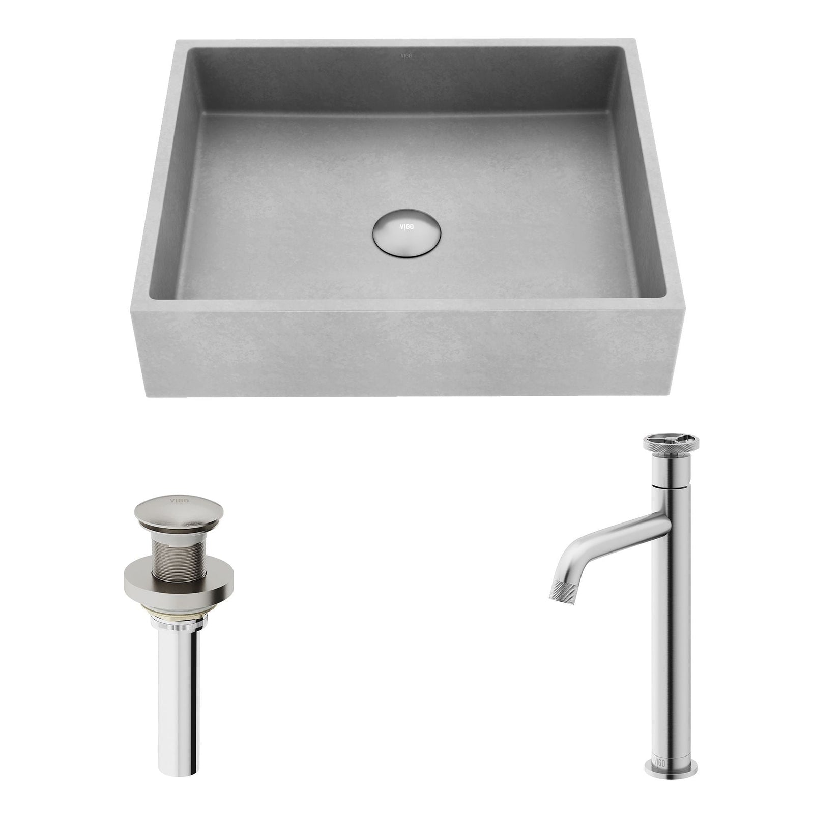 Coca Gothic ConcretoStone Grey Bathroom Sink/Basin Set with Cass Faucet and Rectangular Vessel D9M1 - product image 2